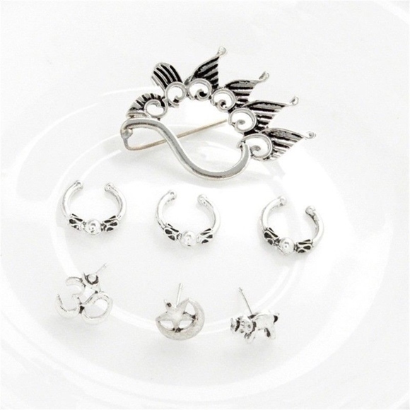 ๐ 14PC CELTIC EARRINGS BOHEMIAN TRIBAL BOHO CHIC MOON BEAD SILVER HOOPS GYPSY - Picture 4 of 10